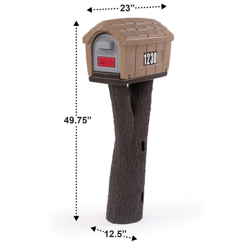 Plastic Post Mounted Mailbox with Magnetic Closure, Sandstone 