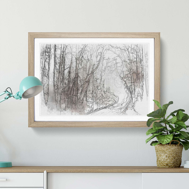 Woodland Road in Abstract - Picture Frame Graphic Art Print, 50cm H x 76cm W x 2cm D, Oak