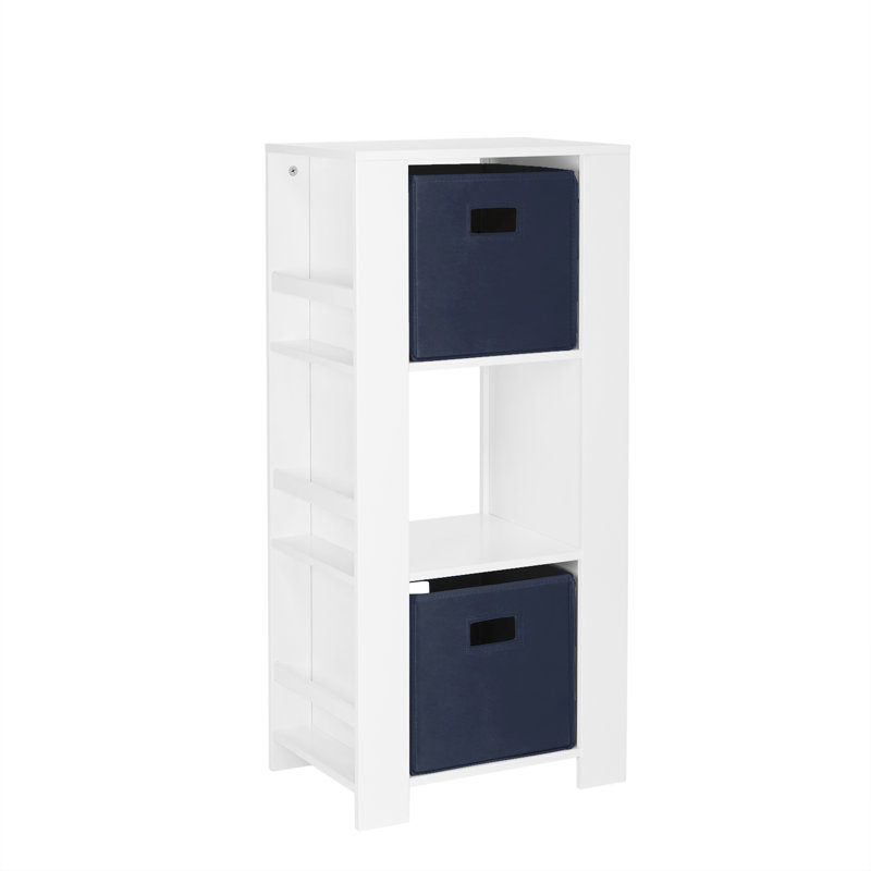 RiverRidge Book Nook Kids Bookshelf and Toy Organizer Tower with 3 Cubbies and 6 Bookracks for Playroom, Nursery, and Reading Nook - White with 2 Fabric Bins