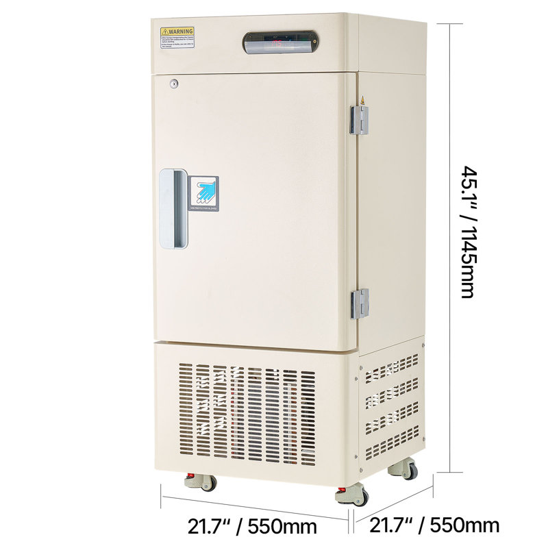 Congélateur à ultra basse température, 28 L, plage de température réglable de -40 ℉ à-123 ℉, avec rouleaux et affichage numérique, doublure en acier inoxydable 304, congélateur de laboratoire à basse température pour le rangement des échantillons de laboratoire