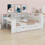 Lit plateforme en bois avec tablettes de rangement, tiroirs, station de charge, DEL, bureau et tête de lit tapissier-802707400-802707415