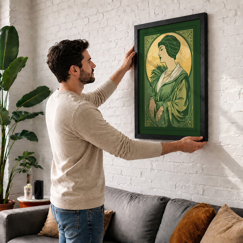 Art Nouveau Portrait in Gold Art Deco - Framed Print, A1 - 84.1 x 59.4 cm, Black