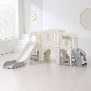 Indoor And Outdoor Slide Set With Single Tunnel Slide (white)