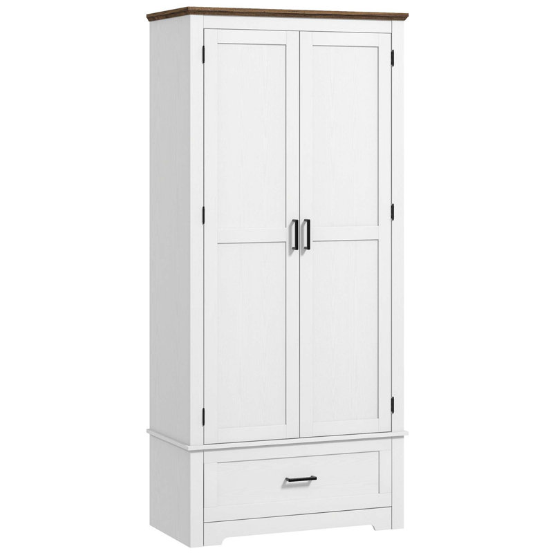 Armoire de rangement de 69 po de hauteur avec garde-manger autoportant Farmhouse, 2 portes, tiroir et tablettes réglables pour la salle à manger, blanc