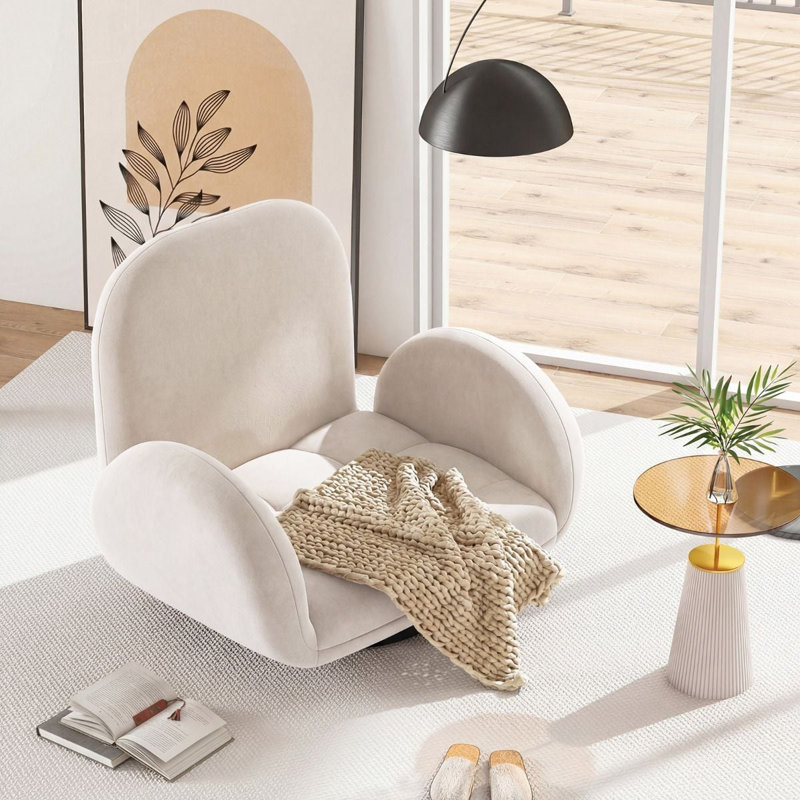 Upholstered Suede Swivel Armchair, Beige