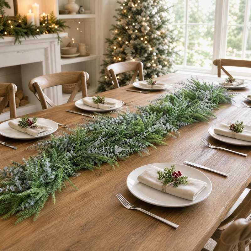 Guirlande de verdure de Noël 70,9 pouces, pin mélangé et vigne suspendue en eucalyptus pour cheminée