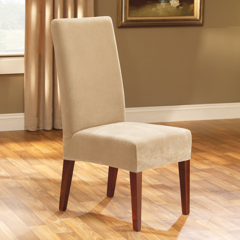 Cream Stretch Pique Short Dining Chair Slipcover