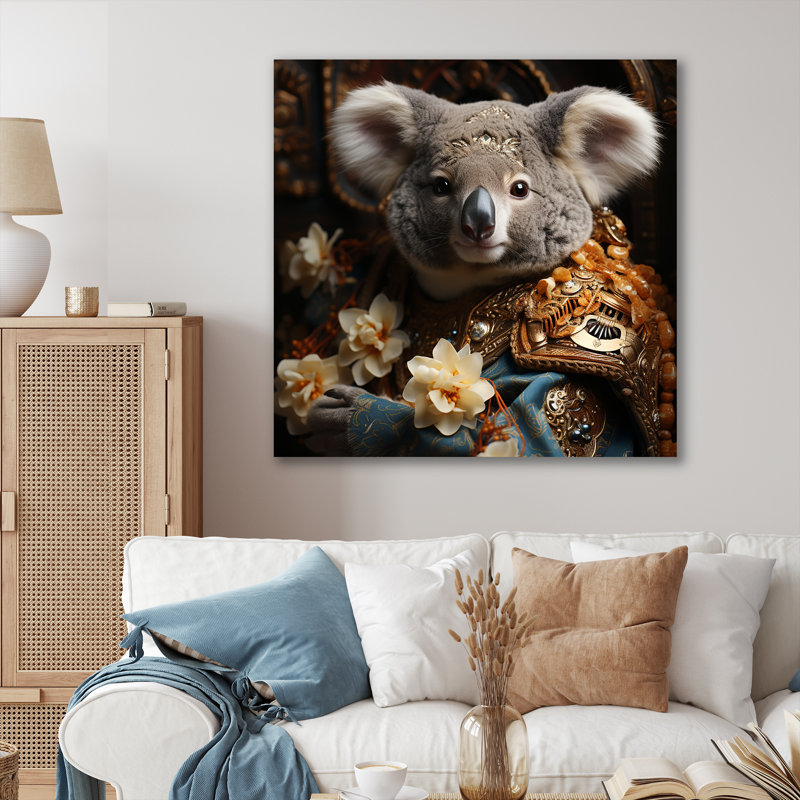 King Koala Blooms 2 - Koala, art mural animal, Toile tendue, H 36 po x l 36 po x P 1,5 po
