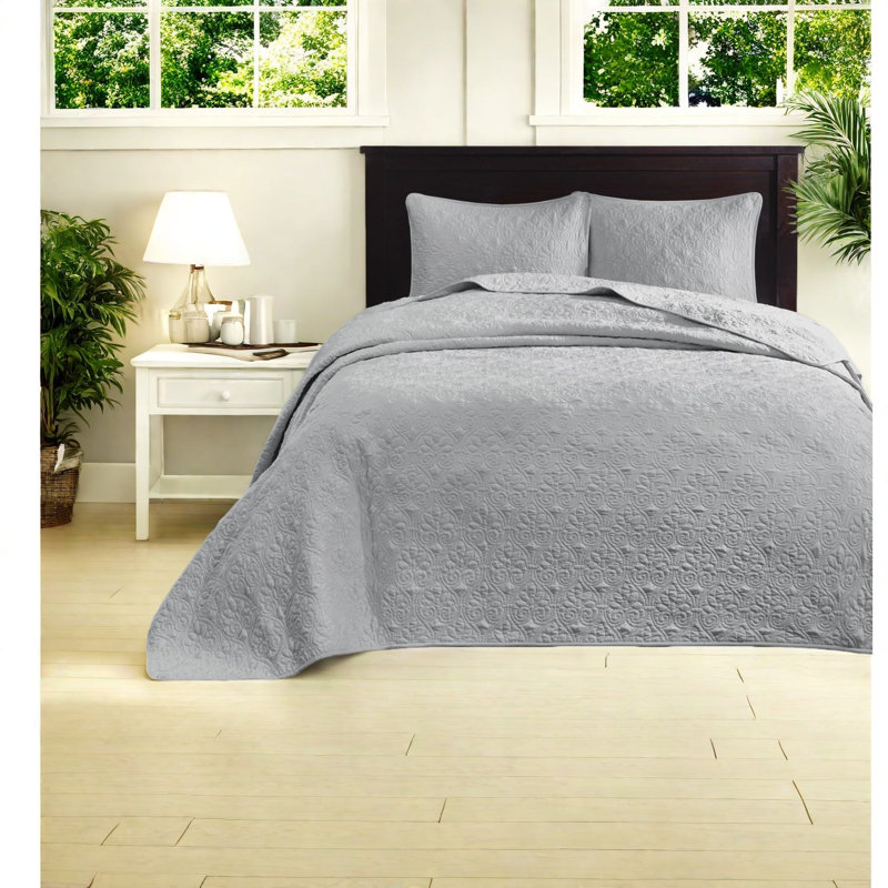Charming Cottage Reversible Cotton Bedding Set, Grey Queen