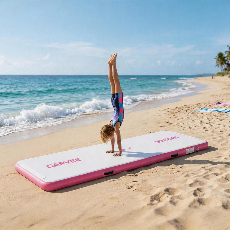 Tapis de gymnastique gonflable de 13 pi avec pompe électrique et sac de transport - Rail de 4 po d'épaisseur pour l'entraînement à domicile