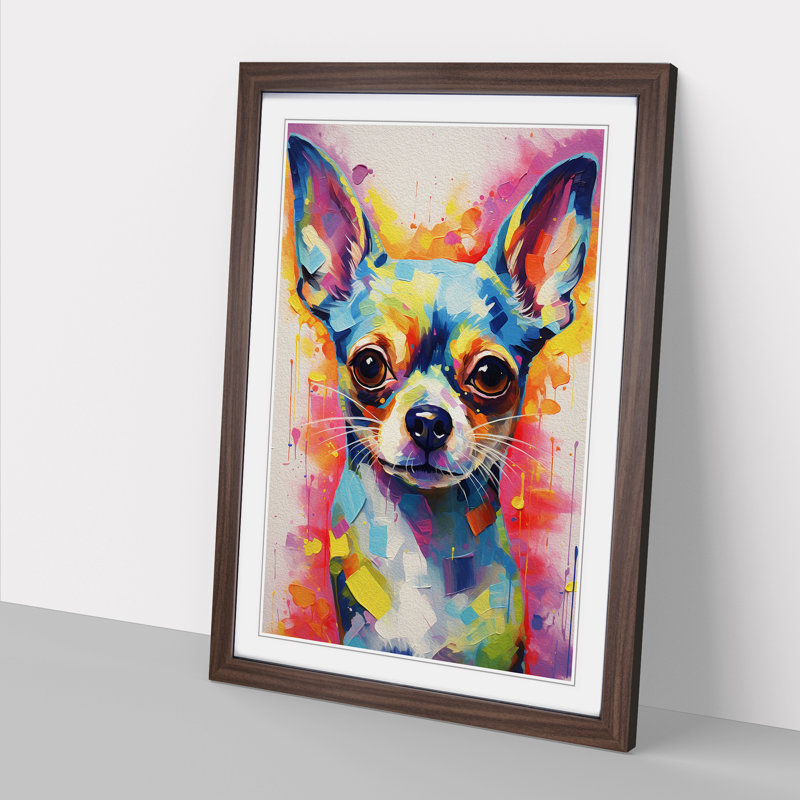 Chihuahua Abstract No.2 - Single Picture Frame Print on Wood, 64cm H x 46cm W x 2cm D, Walnut