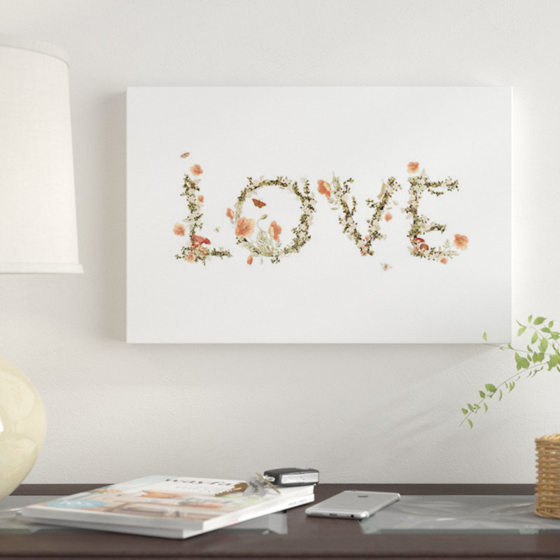 « love », art textuel sur toile, H 12 po x l 18 po x P 1,5 po, Toile tendue, Pas de tapis
