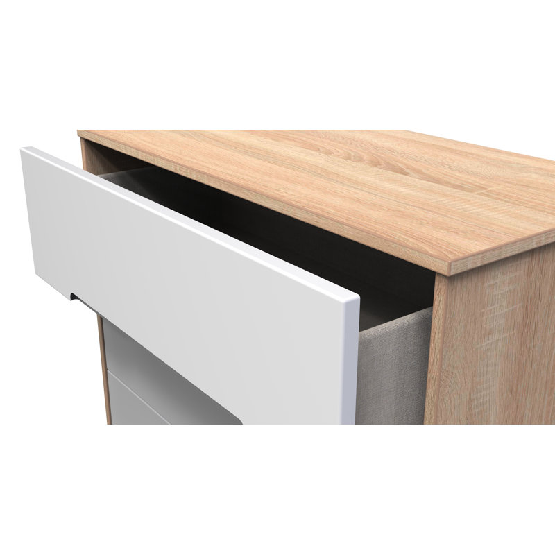 Fully Assembled Vernon 4 Drawer Chest, White Matt/Bardolino Oak