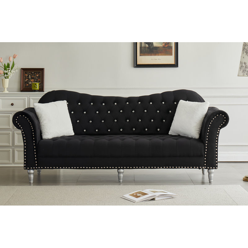Canapé rembourré 88,5 po Jarvous, Noir, 37" H x 88.5" W x 31" D