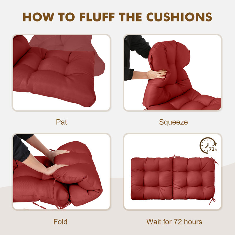 Outdoor Replacement Cushion Set Deep Seating Seat / Back Cushions with Ties (Set of 2), Red