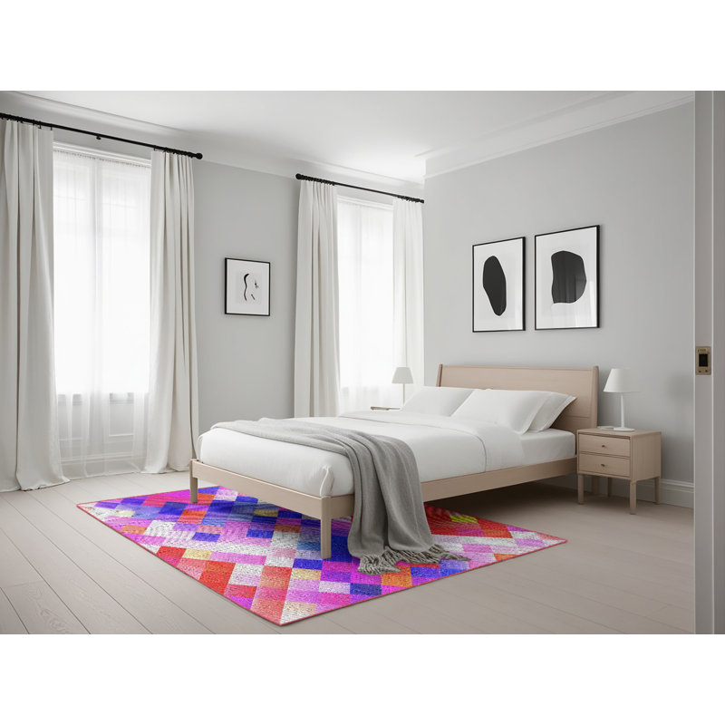 Tapis rose/bleu/rouge à motifs, Rectangle 5 pi x 7 pi