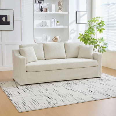 83.86" Wide Modern Casual Sofa, Chenille Fabric, Deep Seat, Three-Seater, With Removable Upholstery Cover, Suitable For Living Room, Bedroom, Apartment