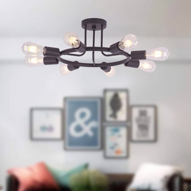 Plafonnier semi-encastré 27,95 po 8 lumières Keirstin, Bronze huilé