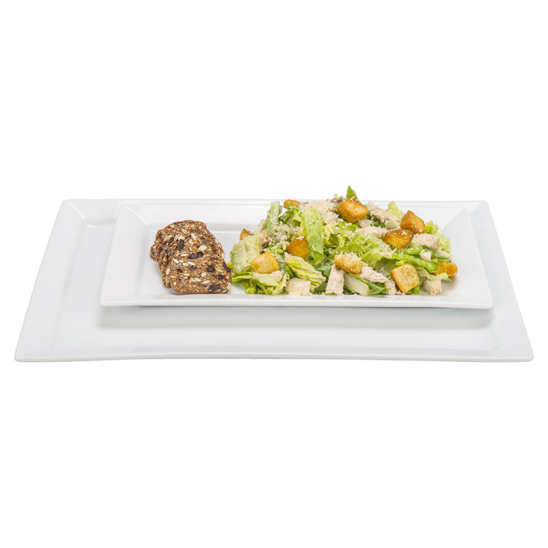 White Ceramic Rectangular Serving Platter, 14 Inches
