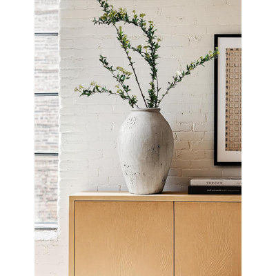 Ceramic Flower Vase, 13.2 Inch Large Wabi-Sabi Vase, Tall Floor Vase For Home Decor, Living Room Table & Mantel Centerpiece, Watertight & Sturdy, Weathered Stone Greige