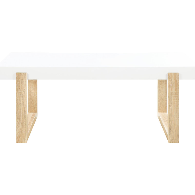 Table basse naturelle et blanche ultrabrillante avec base de traîneau, forme rectangulaire, pieds en U pour un soutien plus solide, six places assises, 18 pouces de hauteur, 47,26 de longueur, 24,28 de largeur, structure de bonne hauteur, largeur,