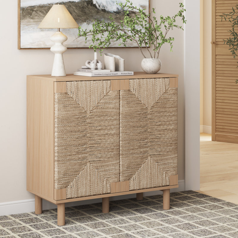 Seagrass 2-Door Accent Cabinet with Wood Frame, Raw Oak