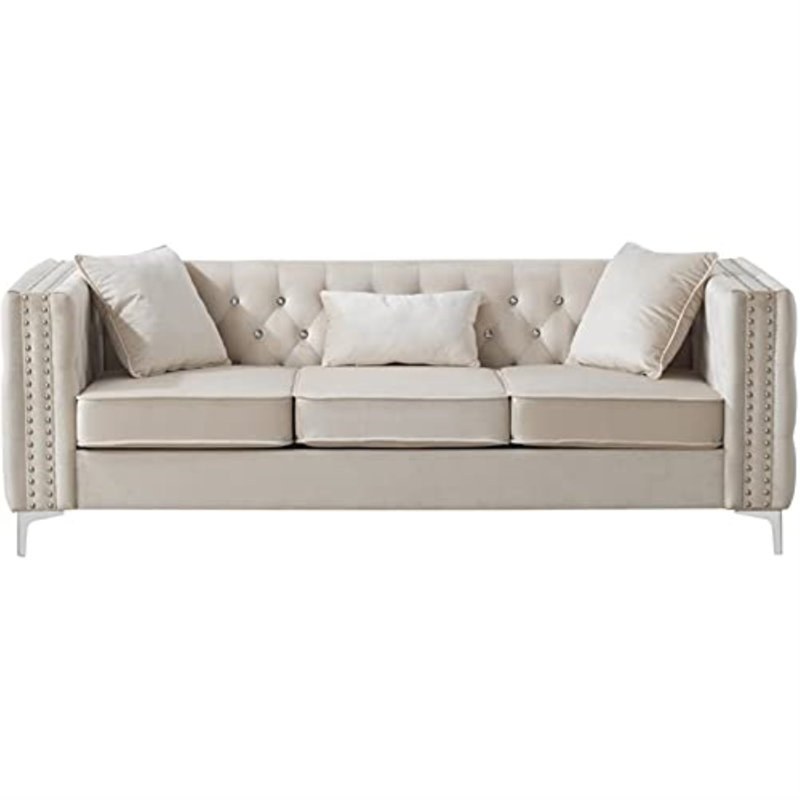Tina 87'' Velvet Sofa, Ivory Velvet