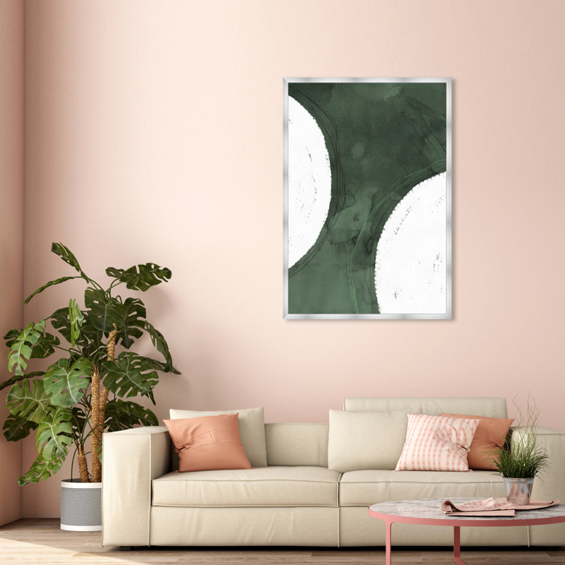 "Green Moon" by Oliver Gal Abstract Floater Framed Canvas Painting Print , 56" H x 38" W x 0.5" D, Silver