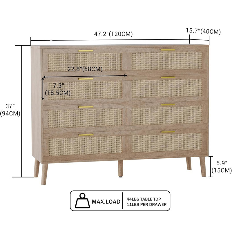 8 Drawer Rattan Dresser, Modern Wood Chest Of Drawers