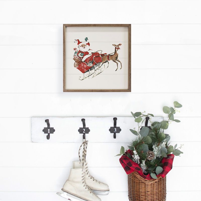 Père Noël et renne rétro, H 16 po x l 16 po