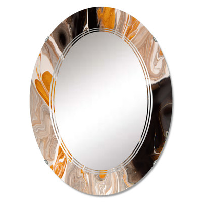 Miroir mural orange et noir Marble Waves III