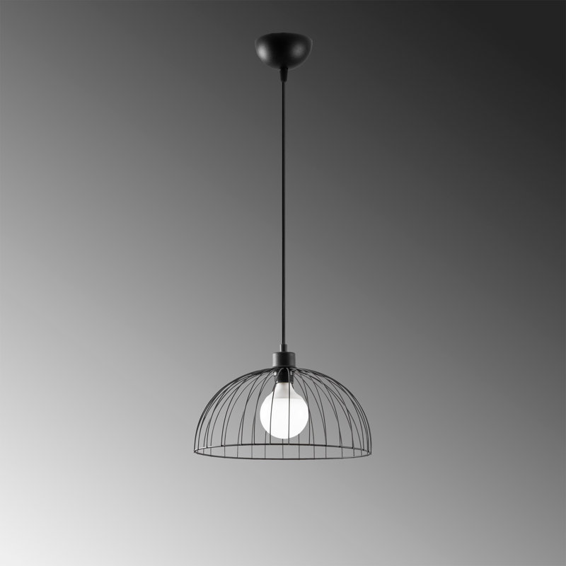 Luminaire suspendu en forme de dôme à 1 lumière Randazzo, Noir, H 44,49 po x l 13,78 po x P 13,78 po