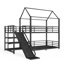 Lit superposé simple en métal avec escalier de rangement, glissière, rails de sécurité, noir-331684954