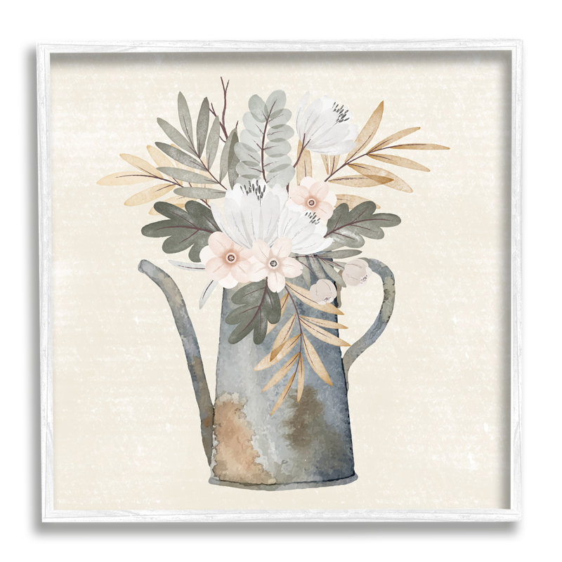 Arrosoir patiné, fleurs de jardin - cadre flottant, impression sur bois, L 24 po x H 24 po x P 1,5 po