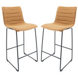 Raphael 29.9" Modern Leather Bar Stool With Black Iron Legs & Footrest