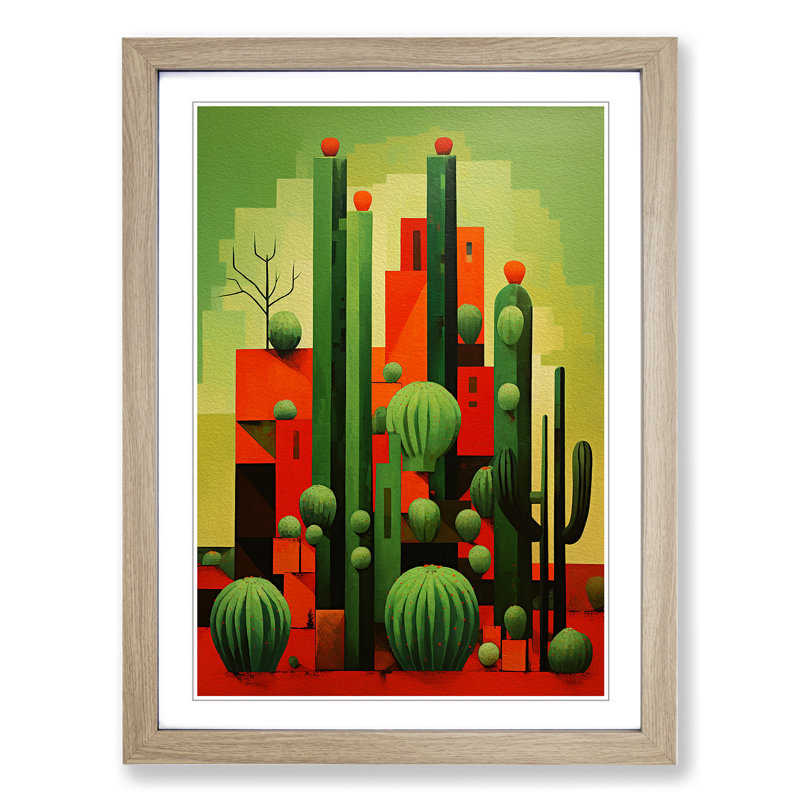 Cactus Constructivism Art - Framed Print, 34cm H x 25cm W x 2cm D, Oak Framed
