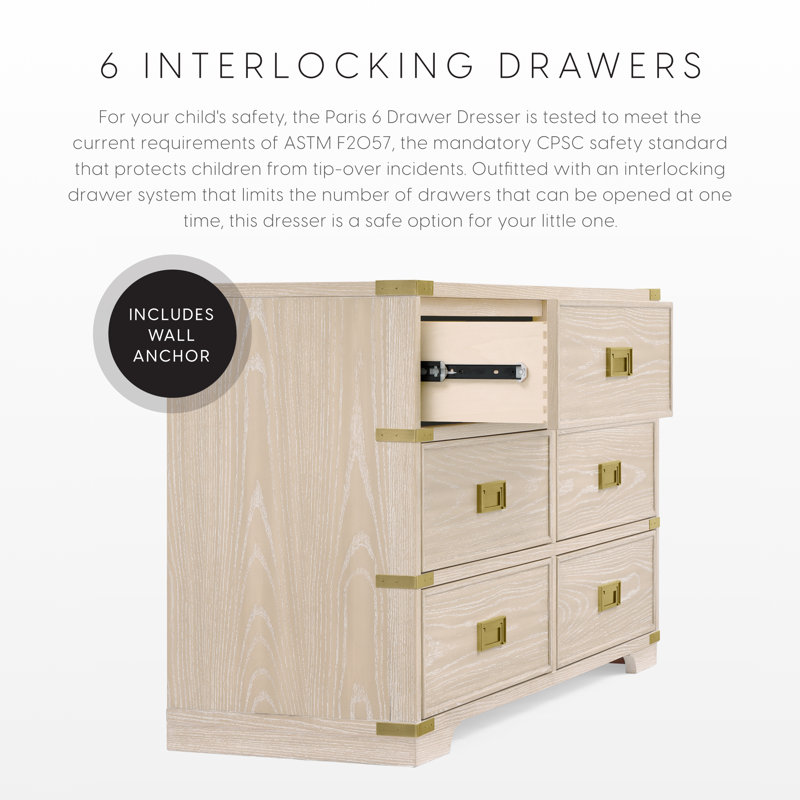 Paris 6 Drawer Dresser, Whitewash Ash