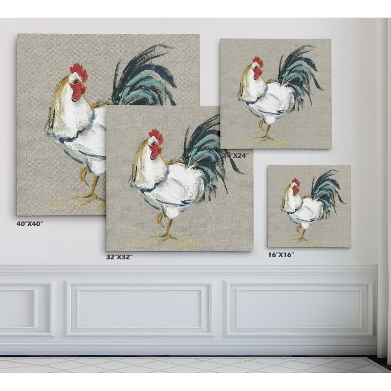 " Linen Rooster II ", 32" H x 32" W x 1.5" D, Wrapped Canvas