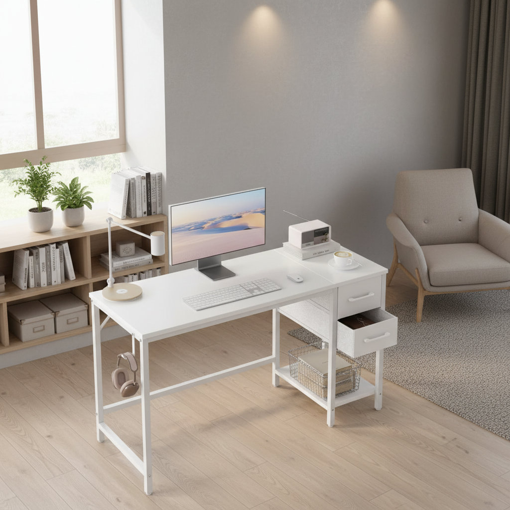 Inbox Zero 40-Inch Small Home-Use Pure White Computer Desk With Storage ...