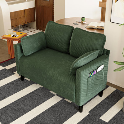 Canapé 2 places en velours côtelé au look vintage, doux au toucher, avec poche latérale, grande capacité de charge, montage facile, idéal pour une chambre étudiante. Coussins foncés de 122 cm, rangement intégré, pieds, rembourrage haute élasticité, facile à monter.