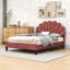 Upholstered Platform Bed with Artistic Flower Pattern Velvet Headboard and Slats-1876230820-1876230846