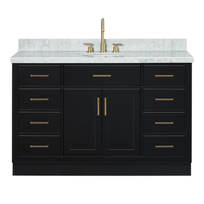 Meuble-lavabo simple en bois massif 54 po avec lavabo en marbre Carrara de 1,5 po Thornaby