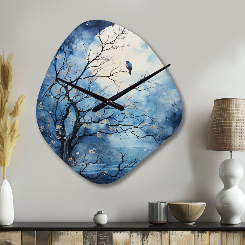 Horloge murale Binger Blue White Tree Moonlit Silhouette II, Petit