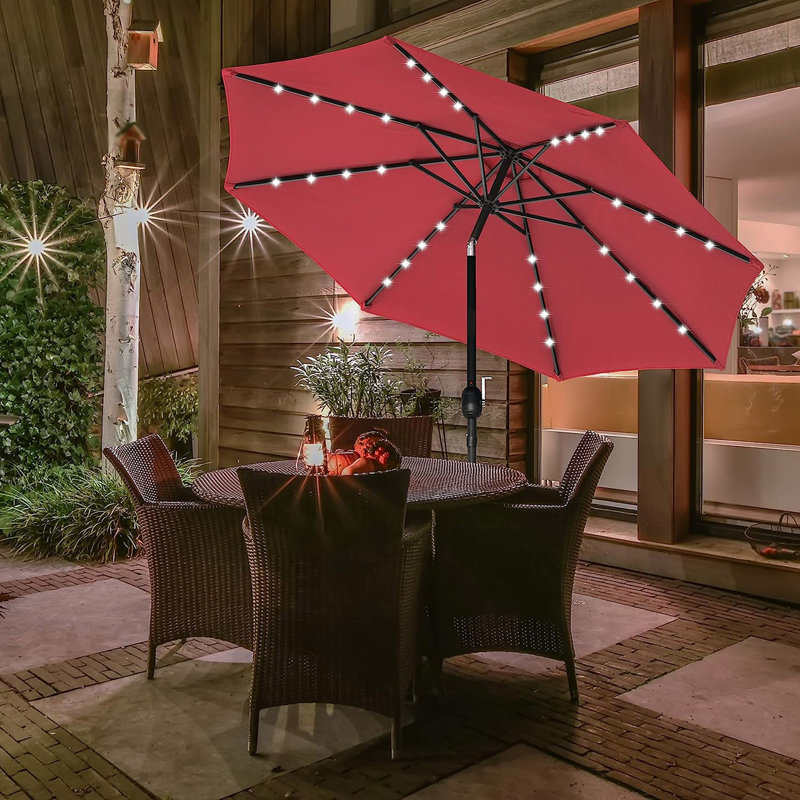 Parasol de marché avec manivelle à bouton-poussoir inclinable pour le jardin, Rouge