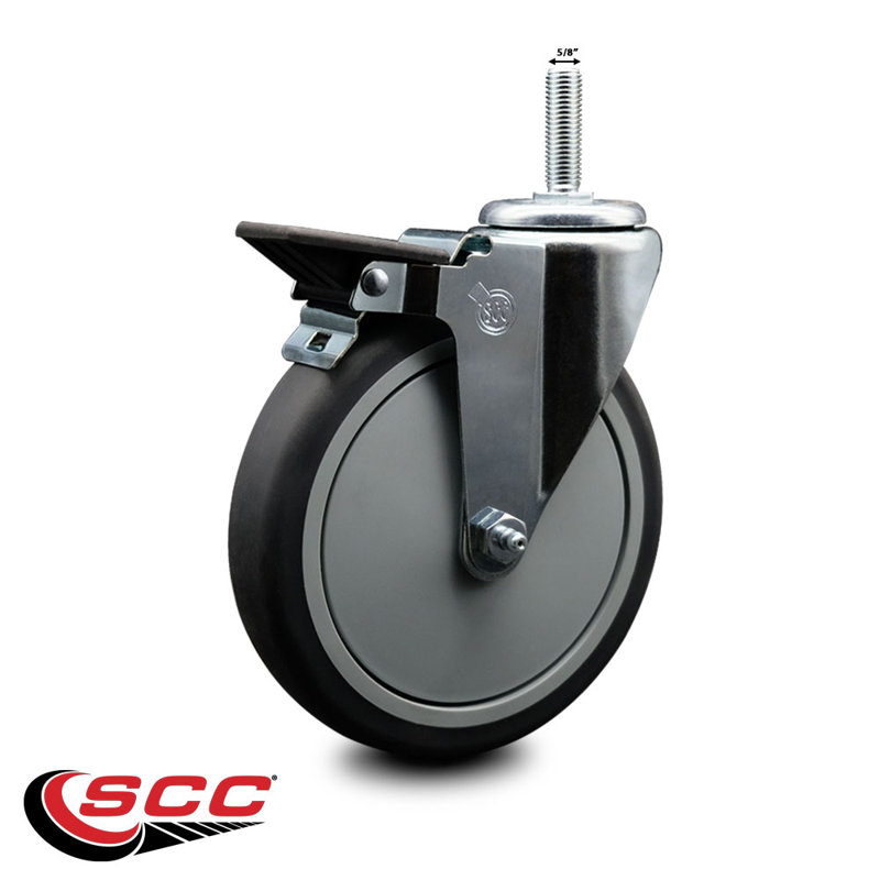 Rubber 3/8 Inch Threaded Stem Caster Set with Brake