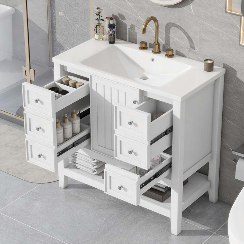 Meuble-lavabo 36 po avec lavabo en céramique, Blanc