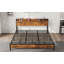 Cadre de lit robuste pour lit king size avec tête de lit de rangement, brun rustique