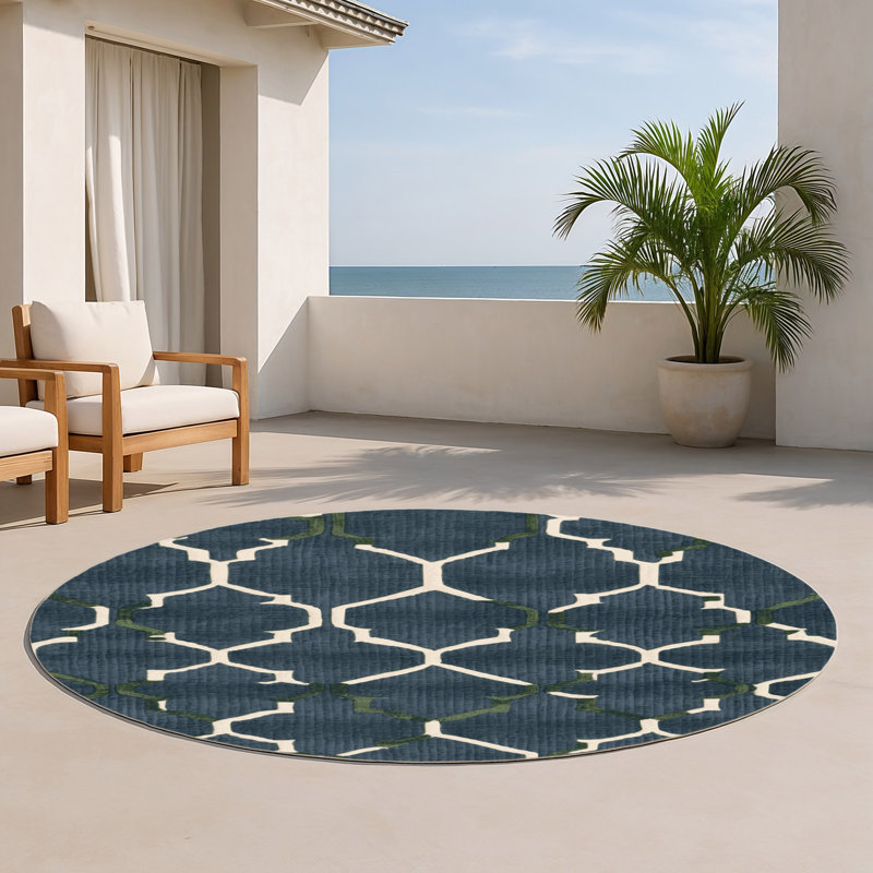 Trellis Gray Indoor and Outdoor Area Rug, Round 5'