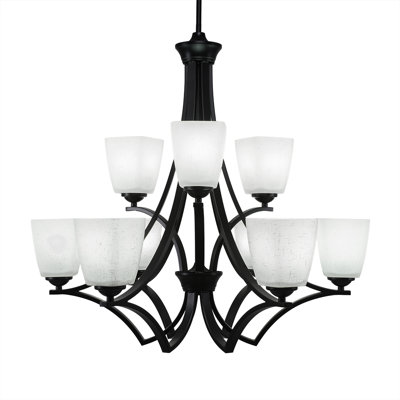 Zilo 9 Light Uplight Chandelier Shown In Dark Granite Finish With 4.5" Square White Muslin Glass