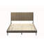 Lit Queen en tissu vieilli, design discret et sommier à lattes robustes, idéal pour les chambres modernes.